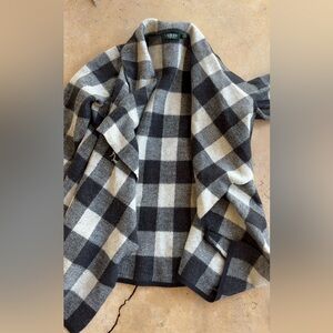 Black and White Plaid Open Cardigan polo Ralph Laurren